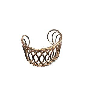Vintage Gold-Toned Openwork Cuff Bracelet With Twisted Wire Design